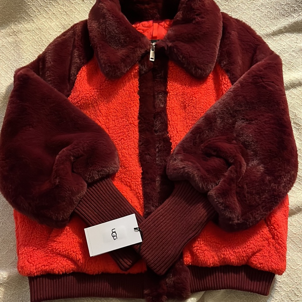 UGG, cozy, warm, super soft, rich Sherpa jacket. Mixed media Sherpa and faux fur